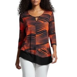 4/$20 New Directions Abstract Asymmetrical Hi-Low Tunic Top XL Stretch Knit